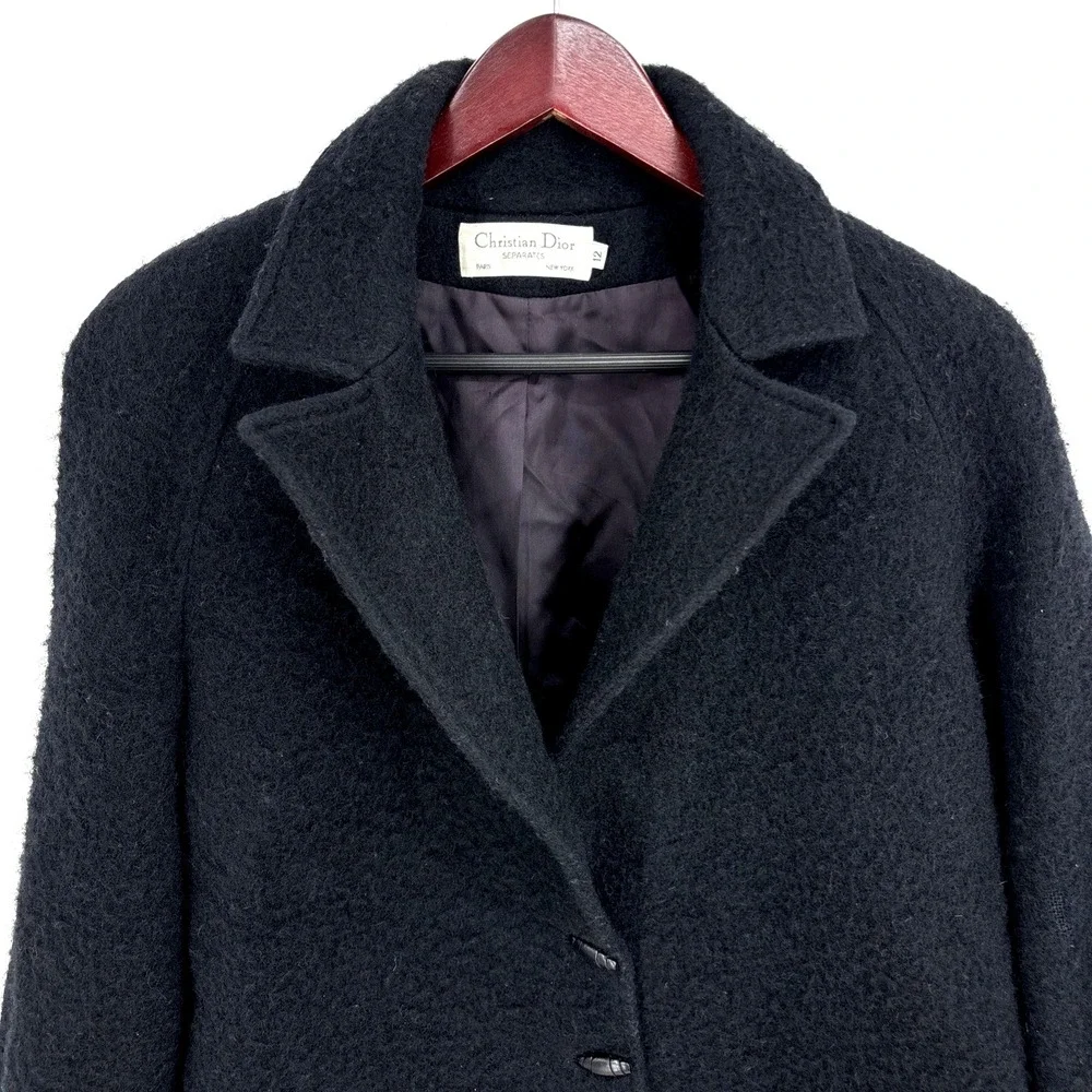 Vintage 1980s Black Christian Dior Women's Cropped Boiled‎ Wool Blazer Size 12 - Picture 3 of 11